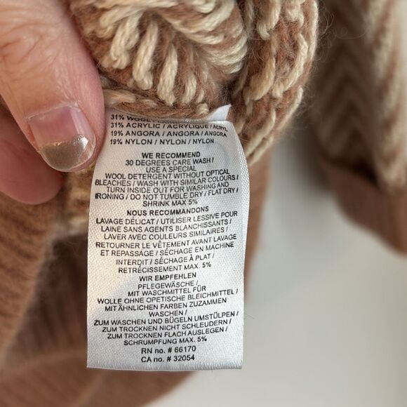Ganni Anthropologie Women’s wool angora blend chevron tan crew neck sweater XL - Picture 10 of 11